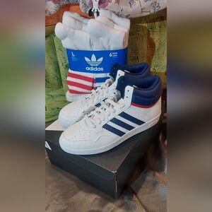 Adidas Men’s White Navy High-Top Sneakers with Red Accent